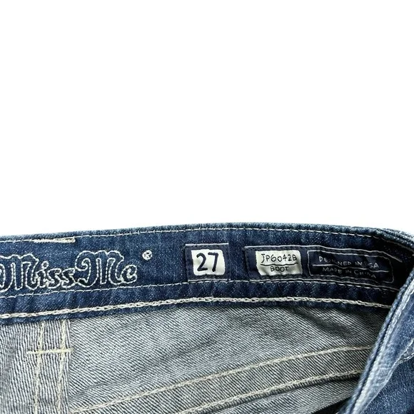 Miss Me Jeans Womens 27 Blue Bootcut Embroidered Stars Stripe Pockets Rhinestone - Picture 7 of 16